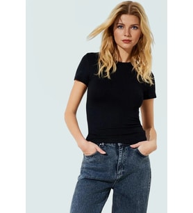Rahat Günlük Stil Fitted Bluz Vücut Oturan Pamuklu Viskoz Ribana Modern Premium Kalite