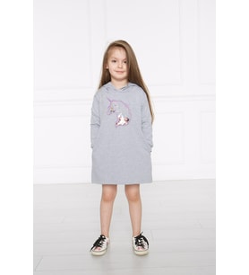 Unicorn Kız Çocuk Elbise Gri Melanj
