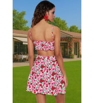 Çiçekli Desenli Mini Viskoz Elbise Cut Out Detaylı Skater Plaj Mükemmel Uyum Özenle Seçilmiş (Çok Renkli)