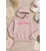 Gül Kurusu Kız Çocuk New York Baskılı 3 İplik Kapüşonlu Sweatshirt 24993