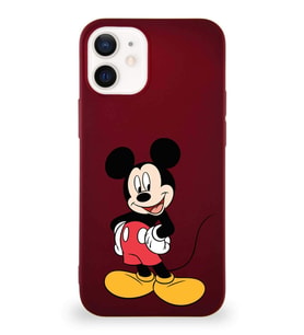 Apple iPhone 12 Mini Soft Premier Kapak Mickey Mouse-E Tasarımlı Silikon Kılıf - Mürdüm (Şeffaf)