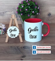 Gelin Kupa Bardak Kırmızı ve Ahşap Anahtarlık Hediye (Model 1)