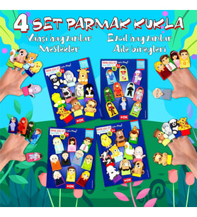 4 Set - 40 Parça Tox Meslekler, Aile Bireyleri, Evcil ve Vahşi Hayvanlar Parmak Kukla T771 T781 T761 T751