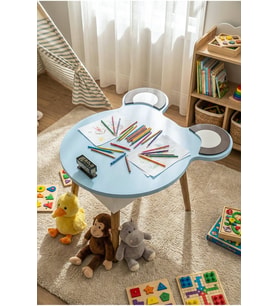 Çocuk Masası Happy Face 50×60×48 cm – Oyun, Boyama ve Etkinlik Masası Mavi