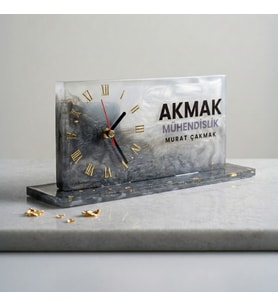 Dek-2132 Kişiye Özel Reçine Saatli Masa İsimliği - Siyah & Altın Serisi