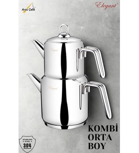 ELEGANT Kombi Orta Boy Çelik Kulplu Çaydanlık Takımı
