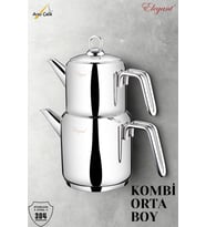 ELEGANT Kombi Orta Boy Çelik Kulplu Çaydanlık Takımı