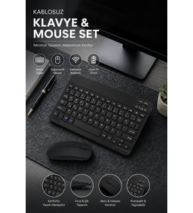 Bluetooth Klavye ve Mouse Seti Taşınabilir Wireless Bilgisayar Aksesuarı