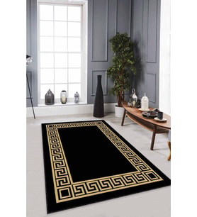 Siyah Gold Çerçeveli Kaymaz Tabanlı Dekoratif Halı AR136 - 100 x 160 cm