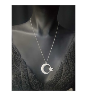Ay Yıldız Türk Bayrağı Zirconia Taşlı 925 Gümüş • Sevgiliye • Eşe • Anneye Hediye Kolye