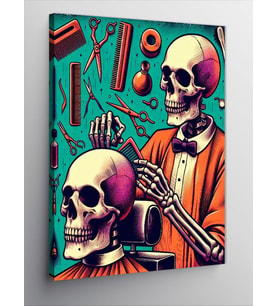 Kanvas Tablo Neon İskelet Berber