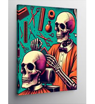 Kanvas Tablo Neon İskelet Berber