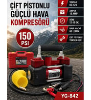 Profesyonel Hava Kompresörü 150 Psi 12v Çift Pistonlu Çantalı Özel Ekstra 4 Şişirme Aparatlı