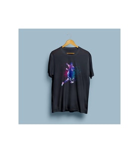 Oversize Dijital Tasarım Futbolcu Baskılı Unisex T-shirt (Siyah)