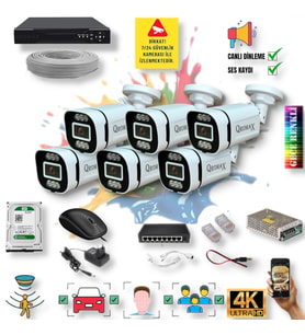 6 Kameralı IP Set - Yapay Zeka Özellikli Gece Renkli Gösteren Sesli 6 Warm Ledli 4K FULLHD IP Güvenlik Kamerası Seti 4386WS
