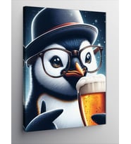 Kanvas Tablo Bira İçen Gözlüklü Penguen
