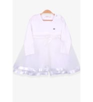Breeze Kız Çocuk Uzun Kollu Elbise Fiyonklu 1.5-5 Yaş, Ekru