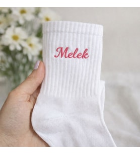 LuwiStitch, Kişiselleştirilebilir Nakışlı Beyaz Çorap ( 1 Çift)