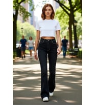 Kadın Yüksek Bel Flare Jean Denim Günlük Kombinler İçin Hafta Sonu Yaz Aylarının Vazgeçilmezi (Siyah