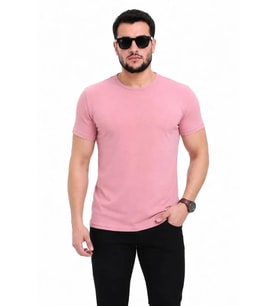 Erkek Basic Tişört Bisiklet Yaka Kısa Kol Günlük Yazlık Slim Fit T-Shirt - Pembe
