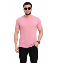 Erkek Basic Tişört Bisiklet Yaka Kısa Kol Günlük Yazlık Slim Fit T-Shirt - Pembe
