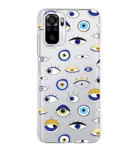 PrintiFy Xiaomi Redmi Note 10 ile Uyumlu 1mm Slim Fit Nazar Boncuğu 2 Baskılı Şeffaf  Kılıf