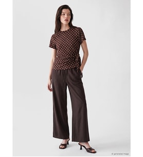 LCW Comfort Kahverengi Beli Lastikli Geniş Paça Kadın Pantolon