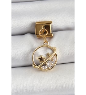316L Çelik Sallantılı Zirkon Taşlı Satürn Model Gold Renk Nomination Charm TJ-BC1418