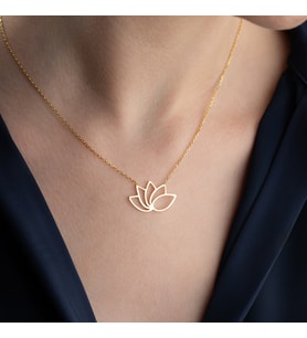 Vaoov 925 Ayar Gümüş Modern Lotus Çiçeği Kolye (Gold)