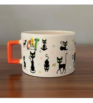 Cat Love Baskılı Turuncu Kulplu C Fincan