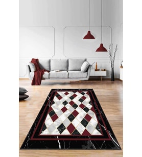 Bordo Geometrik Kaymaz Taban Makinede Yıkanabilir Halı RV143 - 100 x 160 cm