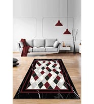 Bordo Geometrik Kaymaz Taban Makinede Yıkanabilir Halı RV143 - 100 x 160 cm