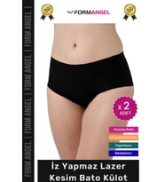 #Külot Lazer Kesim İz Göstermez Kaymayı Önleyen Doku 2 Beden Küçülten Hayalet Bato Külot - 2 Adet (Siyah)