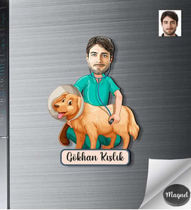 Kişiye Özel Veteriner Hekim Erkek Ahşap Magnet -2