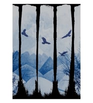 Kartallar, Dağlar, Grunge Manzara Tablo Ahşap Poster Dekoratif