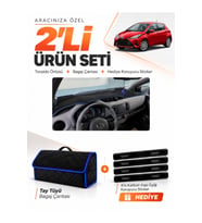 e-biz TOYOTA YARİS (2014-2019) Uyumlu Torpido Örtüsü + Tay Tüyü Bagaj Çantası - Siyah-Mavi - TO026
