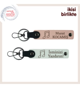 Müzikle Büyüyen Birlikteliklere, Nota Desenli Kişiselleştirilebilir Anahtarlık Set, Yavru Ağzı-Beyaz