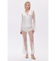 Calla Lily Ekru Dantel Detaylı Uzun Saten Pijama Takımı