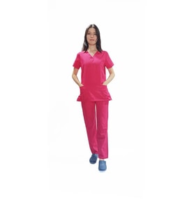 Emel Tekstil Doktor Terikoton Likralı Kadın Koyu Pembe Cerrahi Paçası Lastikli Yaka Takım 4832