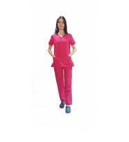 Emel Tekstil Doktor Terikoton Likralı Kadın Koyu Pembe Cerrahi Paçası Lastikli Yaka Takım 4832
