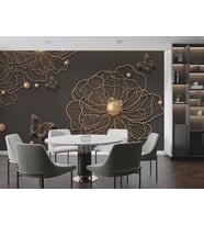 3D Boyutlu Gold Çiçek ve Kelebekler Duvar Kağıdı