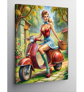 Kanvas Tablo Kırmızı Motorlu Kız