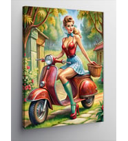 Kanvas Tablo Kırmızı Motorlu Kız