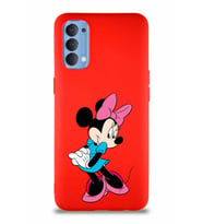 Oppo Reno 4 Soft Premier Kapak Minnie Mouse-F Tasarımlı Silikon Kılıf - Kırmızı (Şeffaf)