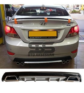 Hyundai Accent Blue Difüzör Arka Tampon Eki 2 Egzoz Çıkışlı Gri Lüx Tip