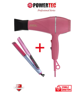 Powertec TR-501 Profesyonel Pembe Renkli Fön + TR-2830 IonTech Saç Düzleştirici