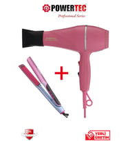 Powertec TR-501 Profesyonel Pembe Renkli Fön + TR-2830 IonTech Saç Düzleştirici