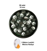 90 Adet 10 mm Polimer Kil Fimo Boncuk Takı Bileklik + 5 Metre Lastikli Misina Hediye - Yin Yang