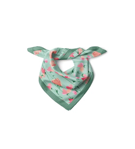 Mint Yeşili Çiçek Desenli Saten Fular 48x48 cm – Romantik Kare Bandana