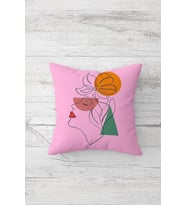 Line Art Çift Tarafı Baskılı Gizli Fermuarlı Yıkanabilir Leke Tutmaz Dekoratif Kırlent Kılıfı (Açık Pembe)